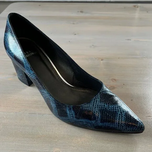 Stuart Weitzman First Class Blue Rattler Pumps - Picture 6 of 10